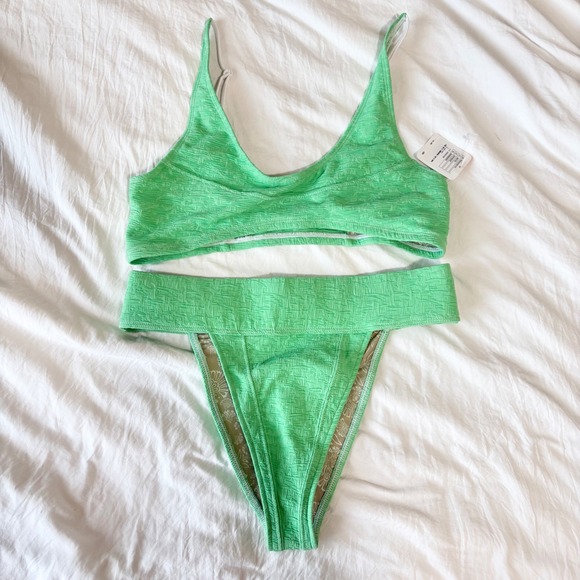 FP Beach Green Bikini Set Textured High Waist Swimsuit New Size S - Picture 2 of 8
